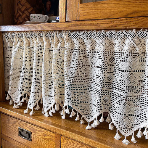 Retro Boho Crochet Curtain Tier for Kitchen Farmhouse Decor 2