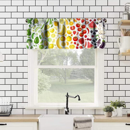 Veggie Fruit Curtain Valance Rainbow Pattern Blackout 1