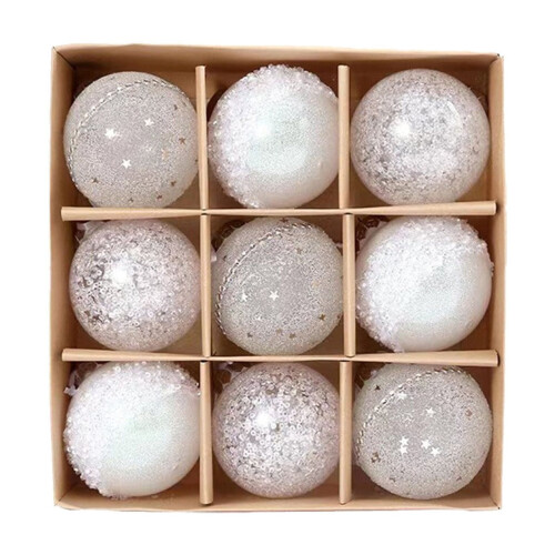 Christmas Ornaments Shatterproof Silver White Glitter 9PCS 1
