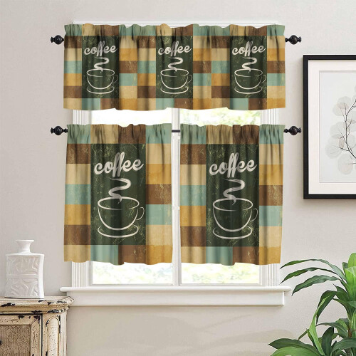Coffee Curtains Valance Set Vintage Poster Design 3 Piece 1