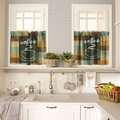 Coffee Curtains Valance Set Vintage Poster Design 3 Piece 2