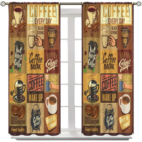 Coffee Theme Curtains Rod Pocket Thermal Drapes 2 Panels 1