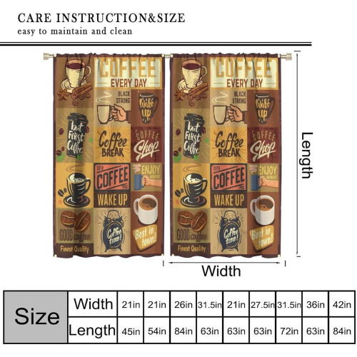 Coffee Theme Curtains Rod Pocket Thermal Drapes 2 Panels 2