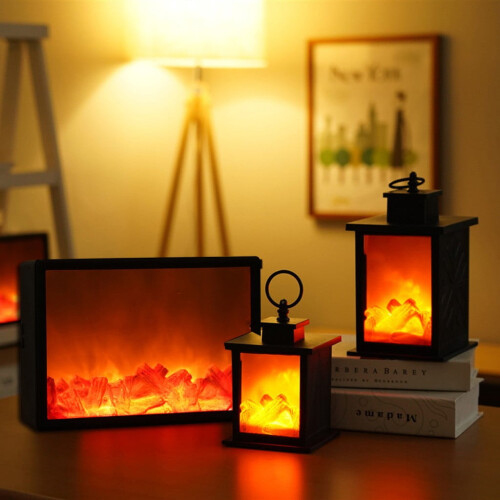 Fireplace Lantern LED Flame Effect Table Lamp Charcoal Style 1
