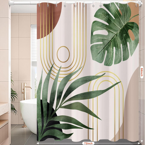 Boho dusjforheng 72x84 tommer vanntett bladdesign 2