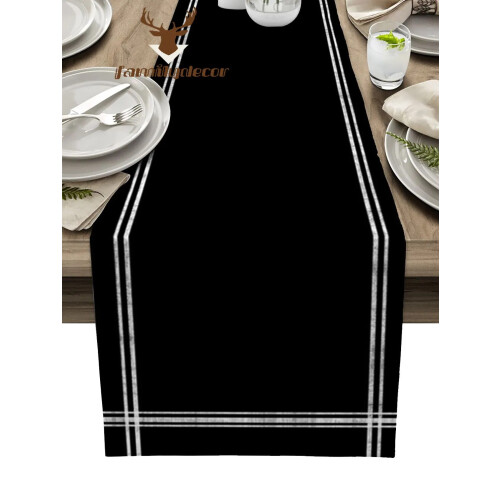 Chemin de table noir uni pour la décoration de mariage à la maison 1