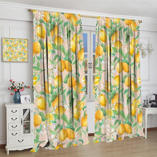 Lemon Curtains Vintage Boho Floral Pattern Blackout Rod 2