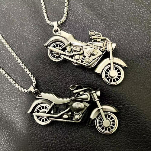 Colar Hip-Hop com Pingente Giratório de Motocicleta Branco 2