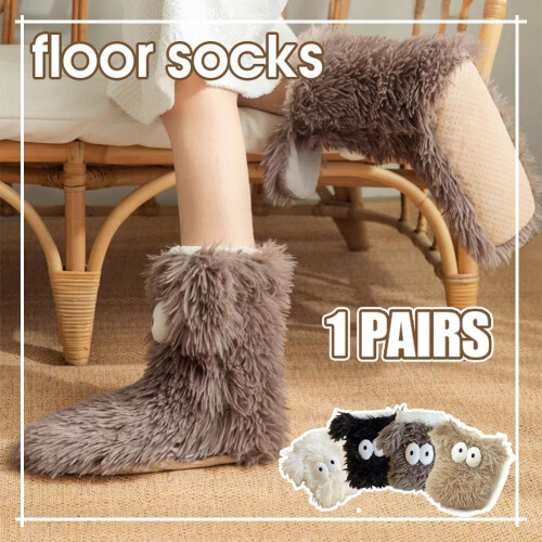 Κάλτσες Cozy Winter από Fleece με αντιολισθητικές τσέπες και χαριτωμένα μάτια 1