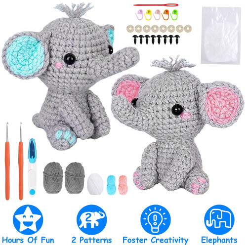Elephant Knitting Pattern Kit for Beginners Kids Adults