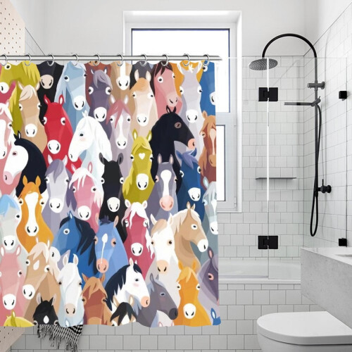Dusjforheng med regnbuehest, vaskbart, vanntett, 71 x 71 tommer 1