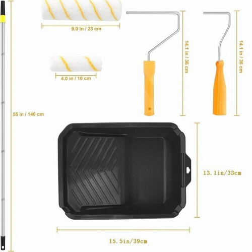 Kit de rolos de pintura de 4 e 9 polegadas com forro para bandeja e 1