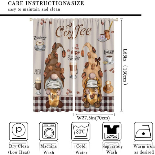 Gnome Coffee Kitchen Curtains Rustic Farmhouse Beige Red 1