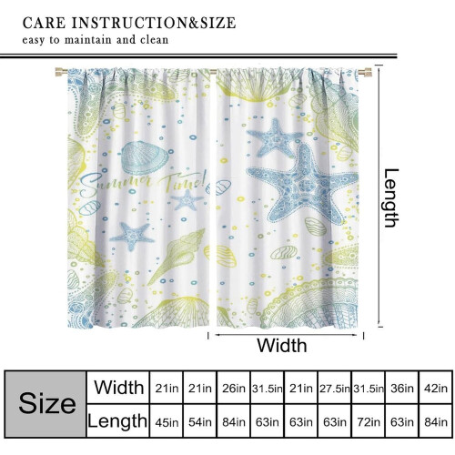 Ocean Theme Curtains Teal Blue Coral Shell Design 2 Panels 1