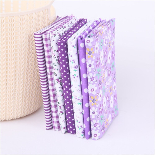 Knitting Cotton Fabric Bundle Purple Patchwork Squares 7PCS 1
