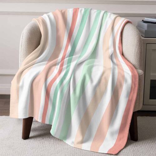 Flannel Fleece Throw Blanket Pink Sage Green Gradient 1