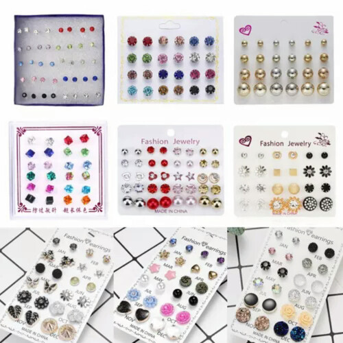 Kristall-Strass-Perlen-Ohrstecker-Set, 12 Paar 2
