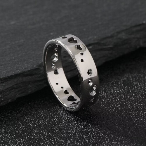 Women's Stainless Steel Hollow Heart Ring Silver Size 7 1
