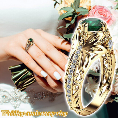 Simulated Emerald Green Zircon Ring Women Size 9 1