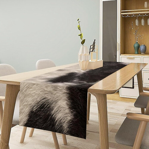 Cowhide Table Runner Black White 13x70in 1