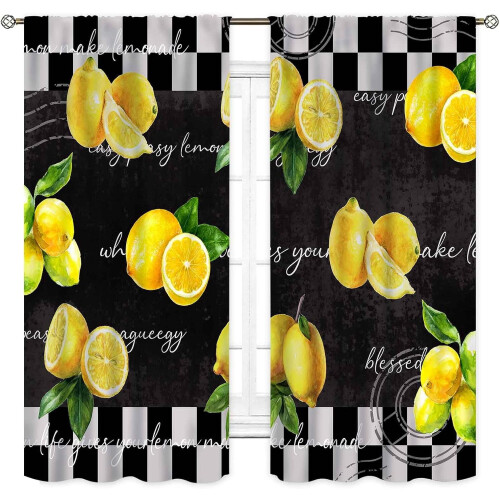 Yellow Lemon Kitchen Curtains Vintage Retro Fruit Pattern 2 1