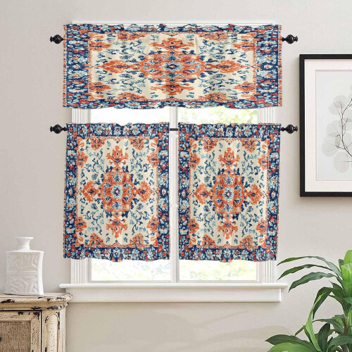 Boho Kitchen Curtains Set Rod Pocket Vintage Floral Pattern 1