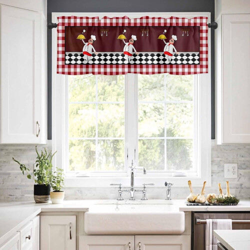 Chef Kitchen Curtain Set Buffalo Check 3-Pc 52x18 Inch 2