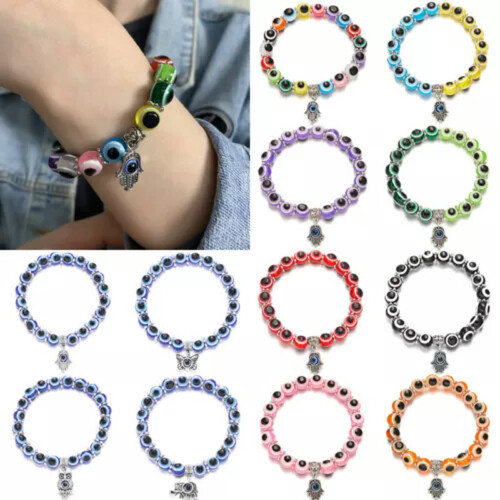 Pulseira turca Hamsa com olho grego e contas rosa, 18 cm 1