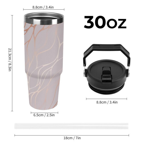 Ποτήρι από ανοξείδωτο ατσάλι Rose Gold Marble 30oz με λαβή 1