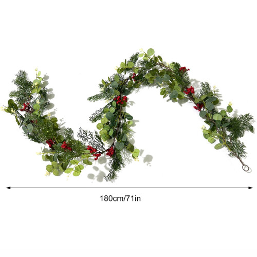 Kerstkrans van rode bessen van rotan, 1,8 meter 2