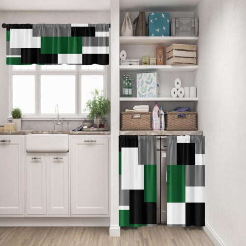 Green geometric kitchen curtains set black grey white 36 1