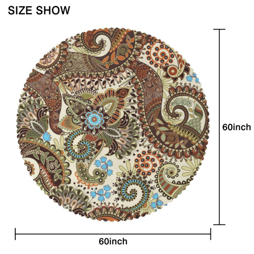 Στρογγυλό τραπεζομάντιλο με boho εκτύπωση paisley 60x60 ίντσες 1