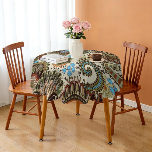 Στρογγυλό τραπεζομάντιλο με boho εκτύπωση paisley 60x60 ίντσες 2