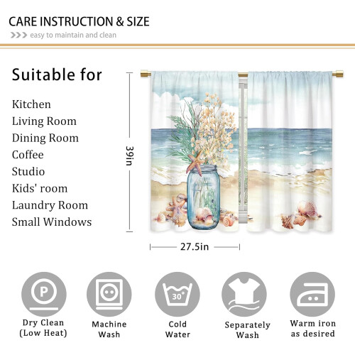 Coastal Kitchen Curtains Starfish Blue 2-Piece Tier Set 1