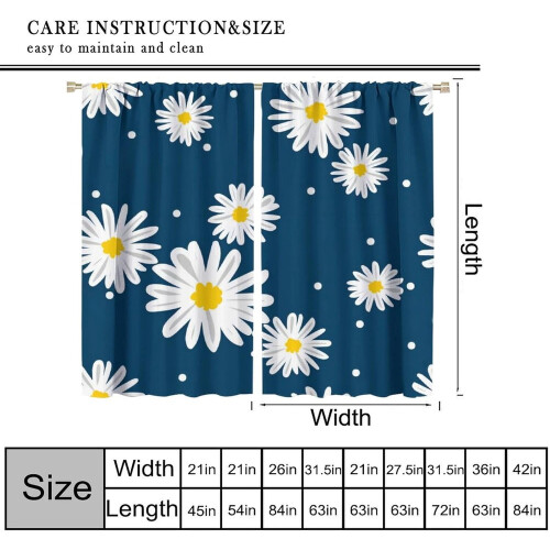 White Daisy Floral Curtains Abstract Blue White Print 84" W 1
