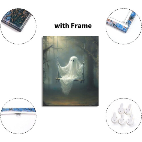 Vintage Ghost Canvas Wall Art Funny Swing Forest Poster 2