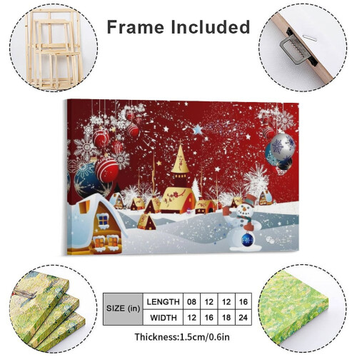 Quadro de Natal com Bonecos de Neve em Tela e Moldura de Madeira 128 polegadas 1