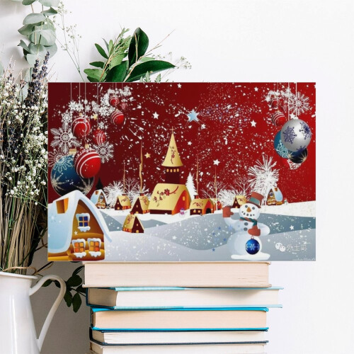 Quadro de Natal com Bonecos de Neve em Tela e Moldura de Madeira 128 polegadas 2