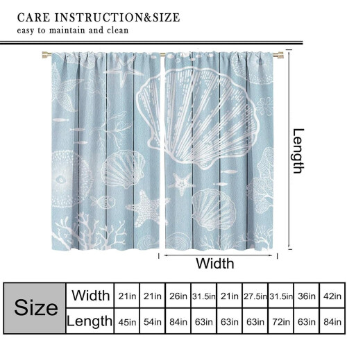 Starfish Seashell Curtains Blue Rustic 63 in W 1