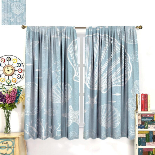 Starfish Seashell Curtains Blue Rustic 63 in W 2