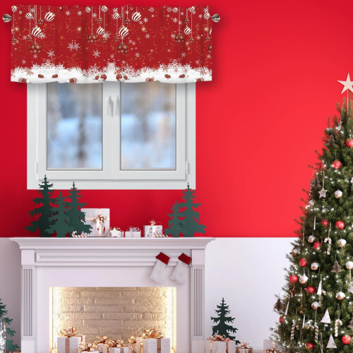 Christmas Snowflake Valance Red Sparkle 54x18 inch 2