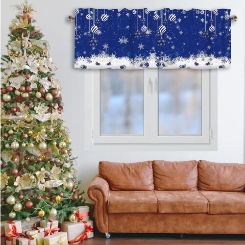 Christmas Snowflake Valance Blue Sparkle 54x18 in 1