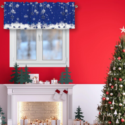 Christmas Snowflake Valance Blue Sparkle 54x18 in 2