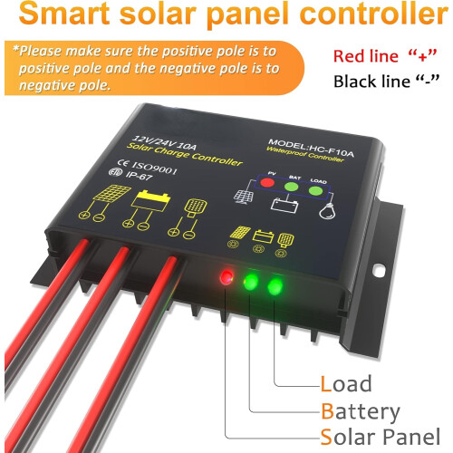 Ρυθμιστής φόρτισης ηλιακού 12V/24V PWM10A Αδιάβροχος με LED 2