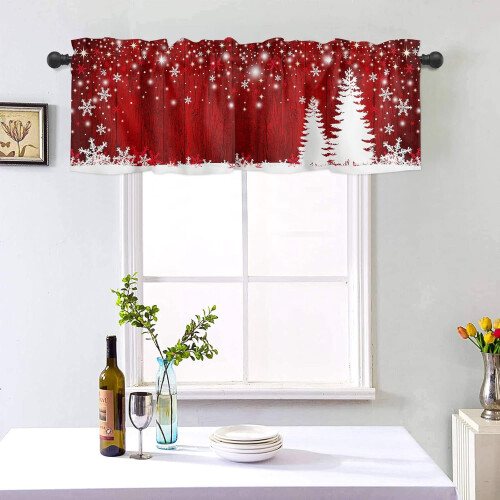 Christmas curtain valance red snowflake tree design 54x18 1