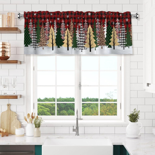 Christmas Tree Valance Curtains Red Black Buffalo Plaid 1