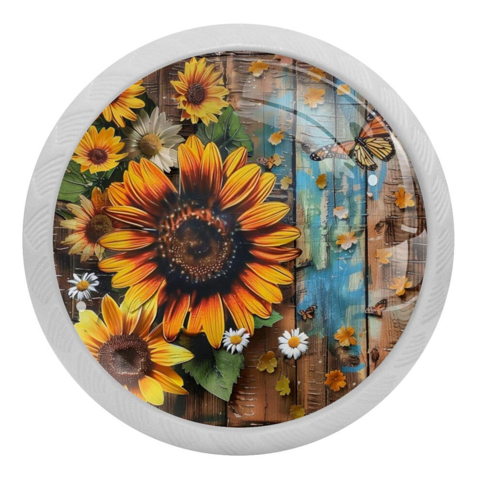 Sunflowers Butterfly Crystal Glass Cabinet Knobs 4 Pcs 9027700734968