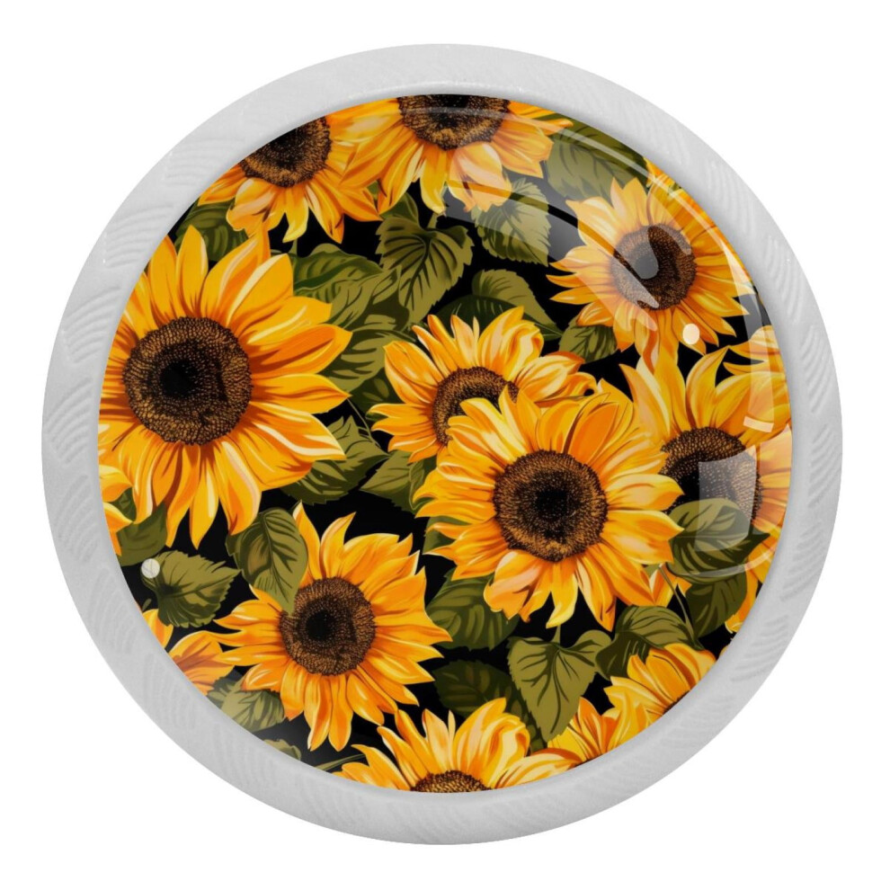 Yellow Sunflower Crystal Glass Cabinet Knobs 4 Pcs 9027700734807