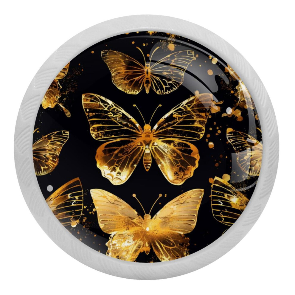 Golden Butterfly Crystal Glass Cabinet Knobs 4 Pcs 9027700735071