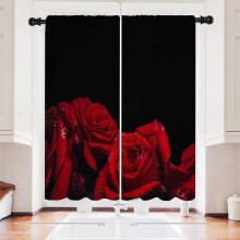 Black and Red Rose Kitchen Curtains 27.5x36 Inch Rod Pocket